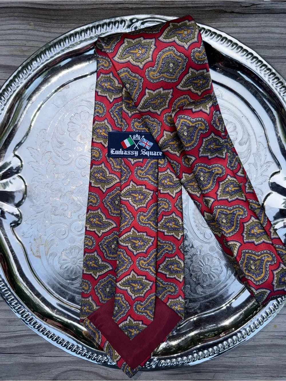 Embassy Square Geometric Paisley Silk Tie